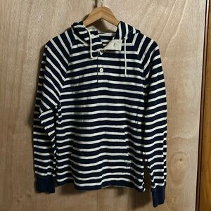 Navy Blue/White Striped J Crew Hooded Sweatshirt